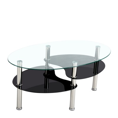 Τραπέζι Σαλονιού MOON FLOWER Διάφανο/Μαύρο Μέταλλο/Γυαλί 90x55x43cm