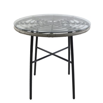 Τραπέζι Κήπου APPIUS Γκρι/Μαύρο Μέταλλο/Rattan/Γυαλί 70x70x74cm
