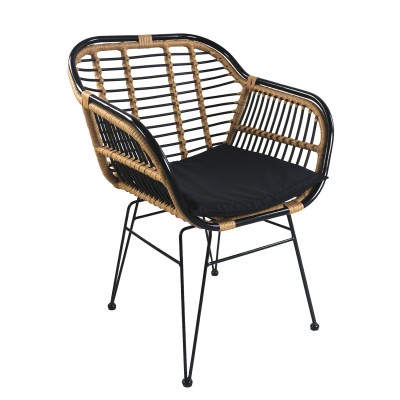 Καρέκλα Κήπου ATINIUS Φυσικό/Μαύρο Μέταλλο/Rattan 58x62x82cm