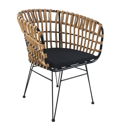 Καρέκλα Κήπου AULIUS Φυσικό/Μαύρο Μέταλλο/Rattan 57x60x78.5cm