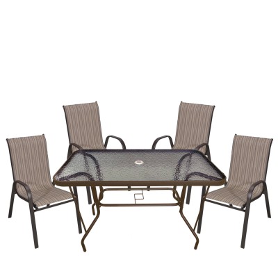 Σετ Τραπεζαρία Κήπου SEREFINA Καφέ Μέταλλο/Textilene/Γυαλί Με 4 Καρέκλες 