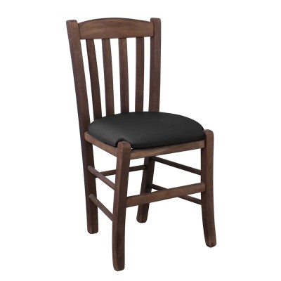 CASA Καρέκλα Οξιά Βαφή Εμποτισμού Καρυδί, Κάθισμα Pu Μαύρο