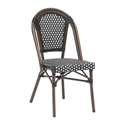 PARIS Καρέκλα Bistro, Αλουμίνιο Καρυδί, Wicker Μαύρο - Άσπρο, Στοιβαζόμενη