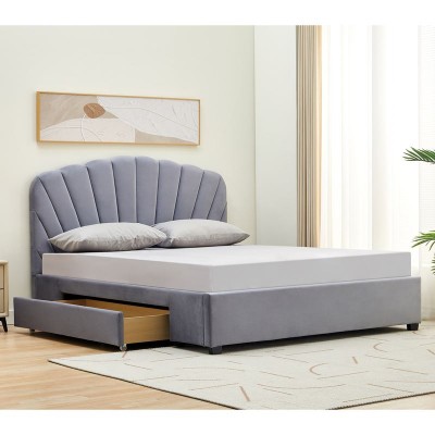 ARIEL Κρεβάτι Διπλό για Στρώμα 160x200cm, με Αποθηκευτικό Συρτάρι, Velure Απόχρωση Γκρι