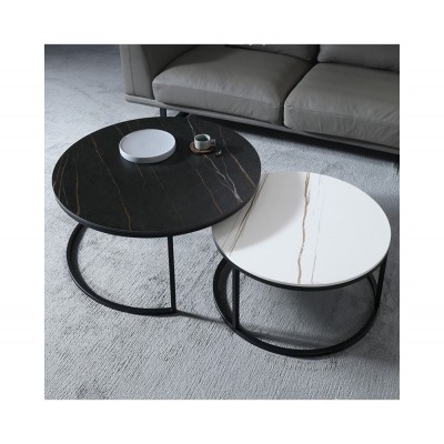 YANG coffee table set 2τμχ ΜΑΥΡΟ T1: Ø080xH45cm /ΛΕΥΚΟ T2: Ø060xH40cm