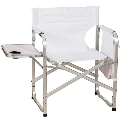 Λευκή Πτυσσόμενη Πολυθρόνα Με Τραπεζάκι, Αλουμίνιο Σκελετό, Πολυεστερικό Ύφασμα 44x52x79cm