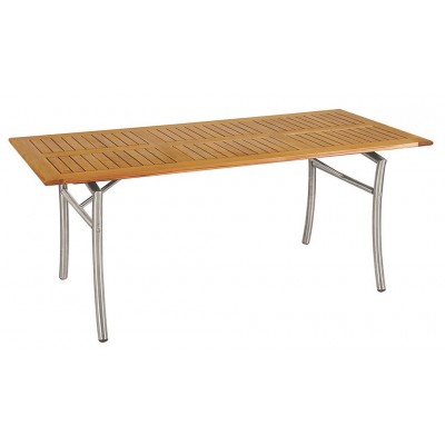 Ξύλινο Παραλ/μο Σταθερό Τραπέζι Teak Με Ανοξείδωτο Σκελετό 160 x 85 x 75cm