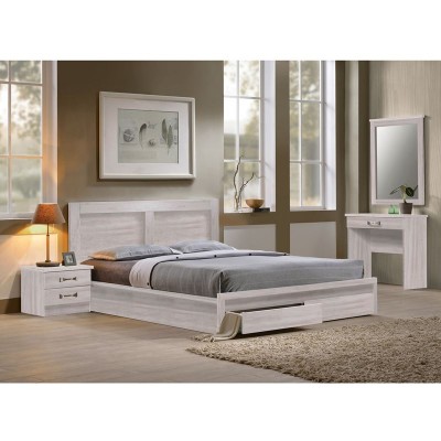 LIFE Κρεβάτι Διπλό, 2 Συρτάρια, για Στρώμα 160x200cm, Απόχρωση White Wash