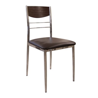 DINO Καρέκλα Tραπεζαρίας Κουζίνας, Μέταλλο Χρώμιο Σκούρο Καρυδί, PVC Καφέ