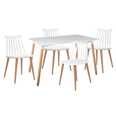 LAVIDA-ART Τραπεζαρία: Τραπέζι 120x80 Οξιά/MDF + 4 Καρέκλες Μέταλλο Βαφή Φυσικό PP Άσπρο