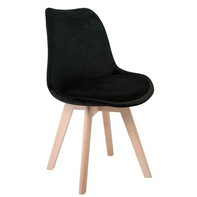 MARTIN Καρέκλα Οξιά Φυσικό, Ύφασμα Velure Μαύρο, Μονταρισμένη Ταπετσαρία