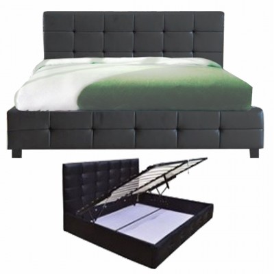FIDEL Κρεβάτι Διπλό με Αποθηκευτικό Χώρο, για Στρώμα 160x200cm, PU Μαύρο