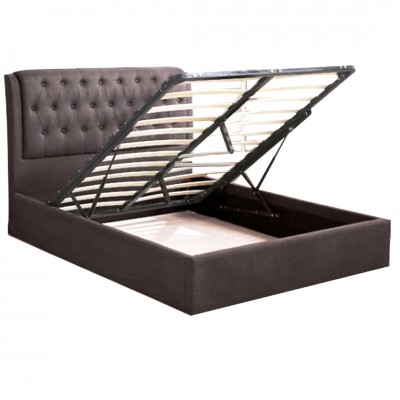 MAXWELL Κρεβάτι Διπλό με Χώρο Αποθήκευσης, για Στρώμα 160x200cm, Ύφασμα Σκούρο Καφέ