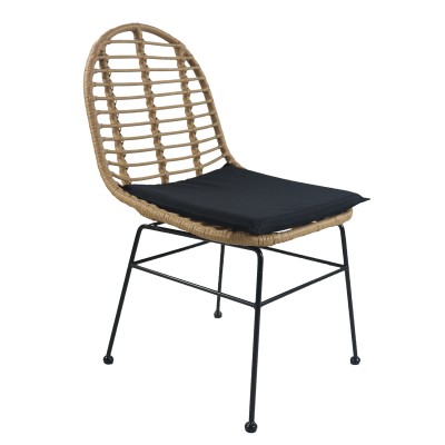 Καρέκλα Κήπου ACCIUS Φυσικό/Μαύρο Μέταλλο/Rattan 49x56x84cm