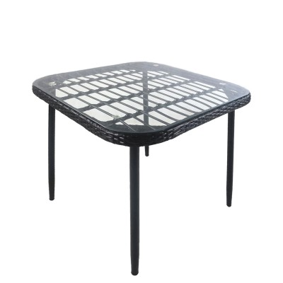 Τραπέζι Κήπου ANTIUS Μαύρο Μέταλλο/Rattan/Γυαλί 80x80x73cm