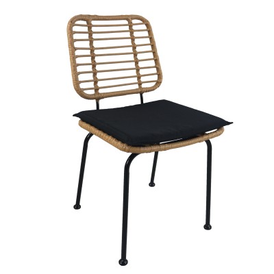 Καρέκλα Κήπου ATIUS Φυσικό/Μαύρο Μέταλλο/Rattan 46.5x55x86cm