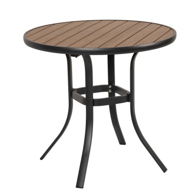 Τραπέζι Κήπου SANAAG Μαύρο/Καρυδί Αλουμίνιο/Ξύλο Φ80x73cm