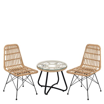 Σετ Τραπεζαρία Κήπου HOWARD Φυσικό/Μαύρο Μέταλλο/Rattan Με 2 Καρέκλες