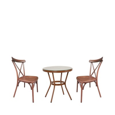 Σετ Τραπεζαρία Κήπου BURUNDI Μπαμπού Αλουμίνιο/Γυαλί Με 2 Καρέκλες 