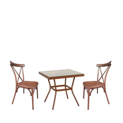 Σετ Τραπεζαρία Κήπου ANGOLA Μπαμπού Αλουμίνιο/Γυαλί Με 2 Καρέκλες