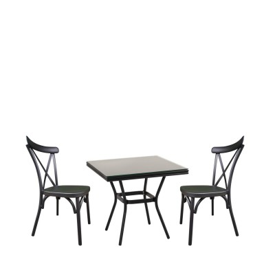 Σετ Τραπεζαρία Κήπου ANGOLA Μαύρο Αλουμίνιο/Γυαλί Με 2 Καρέκλες