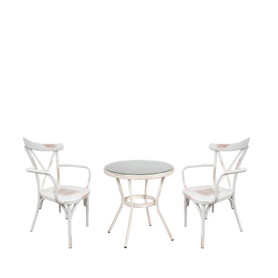 Σετ Τραπεζαρία Κήπου BURUNDI Λευκό Αλουμίνιο/Γυαλί Με 2 Καρέκλες