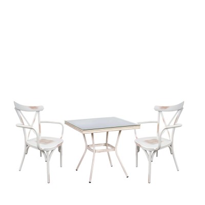 Σετ Τραπεζαρία Κήπου ANGOLA Λευκό Αντικέ Με 2 Καρέκλες