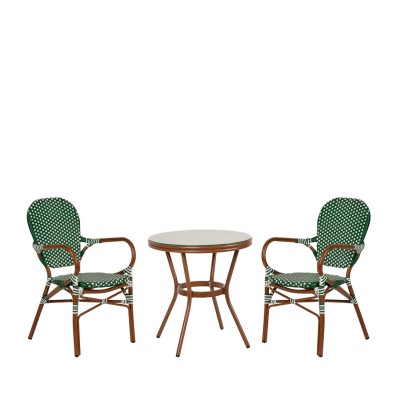 Σετ Τραπεζαρία Κήπου BURUNDI Μπαμπού Αλουμίνιο/Γυαλί Με 2 Καρέκλες