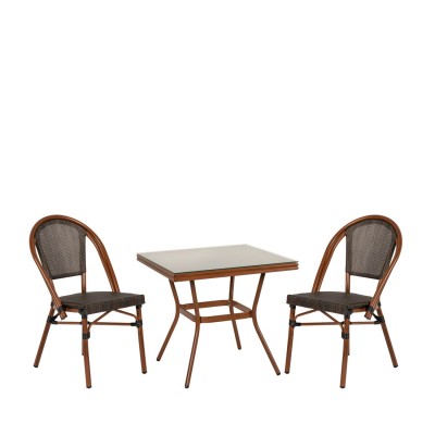 Σετ Τραπεζαρία Κήπου ANGOLA Μπαμπού Αλουμίνιο/Γυαλί Με 2 Καρέκλες