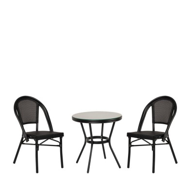 Σετ Τραπεζαρία Κήπου BURUNDI Μαύρο Αλουμίνιο/Γυαλί Με 2 Καρέκλες