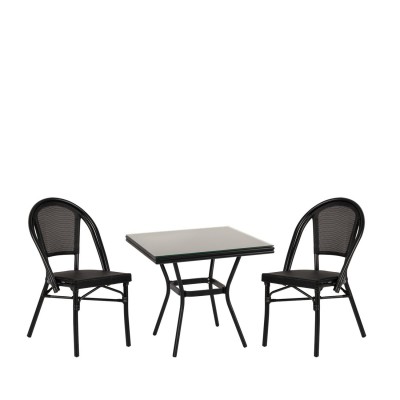 Σετ Τραπεζαρία Κήπου ANGOLA Μαύρο Αλουμίνιο/Γυαλί Με 2 Καρέκλες