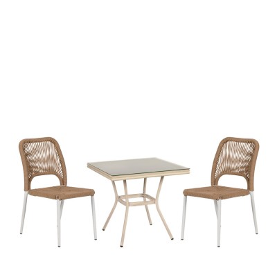 Σετ Τραπεζαρία Κήπου ANGOLA Λευκό Αντικέ Με 2 Καρέκλες