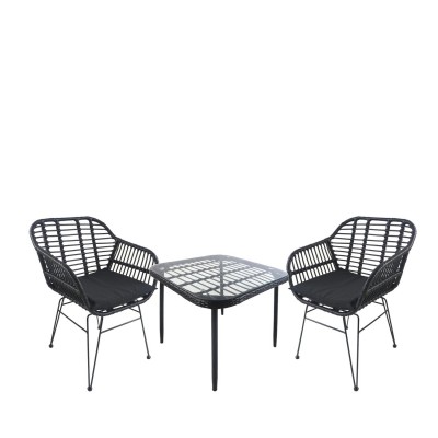 Σετ Τραπεζαρία Κήπου ANTIUS Μαύρο Μέταλλο/Rattan/Γυαλί Με 2 Καρέκλες 