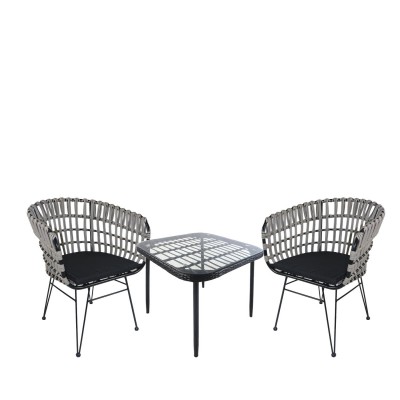 Σετ Τραπεζαρία Κήπου ANTIUS Μαύρο Μέταλλο/Rattan/Γυαλί Με 2 Καρέκλες