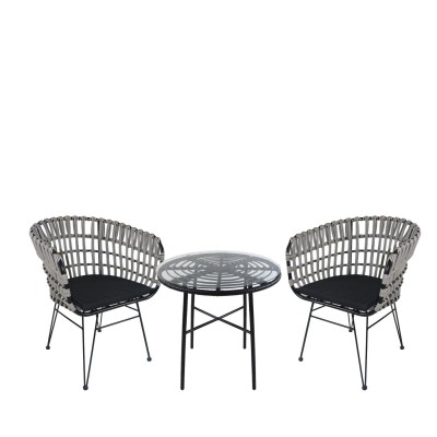 Σετ Τραπεζαρία Κήπου APPIUS Μαύρο Μέταλλο/Rattan/Γυαλί Με 2 Καρέκλες