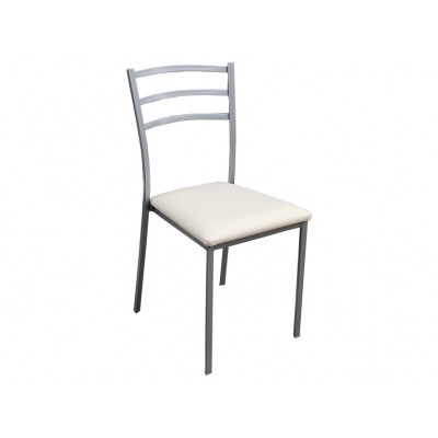 Καρέκλα μεταλλική No2130-G ΤΡΙΓΩΝΙΚΗ ασημί με δερματίνη εκρού