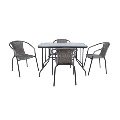 BALENO Set Τραπεζαρία Κήπου: Τραπέζι + 4 Πολυθρόνες Μέταλλο Γκρι - Wicker Mixed Grey