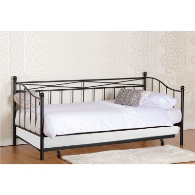 MARIN Set: Daybed με Στρώμα 90x190 + Βοηθητικό Κρεβάτι με Στρώμα 85x185 Μέταλλο Μαύρο