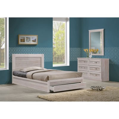 LIFE Κρεβάτι Μονό με Συρτάρι, για Στρώμα 90x200cm, Απόχρωση White Wash