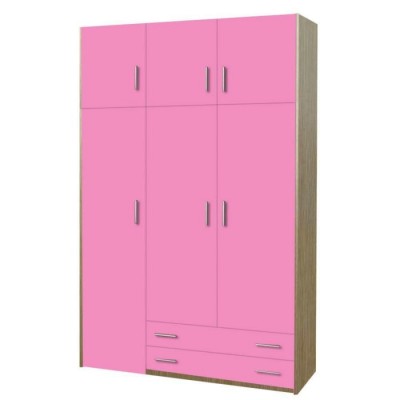 Παιδική ντουλάπα τρίφυλλη με πατάρι ροζ