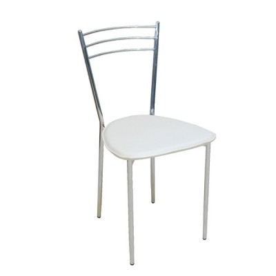 VALETTA Καρέκλα Τραπεζαρίας Κουζίνας Μέταλλο Χρώμιο, PVC Εκρού