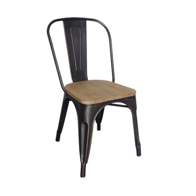 RELIX Wood Καρέκλα-Pro, Μέταλλο Βαφή Antique Black, Απόχρωση Ξύλου Natural Oak
