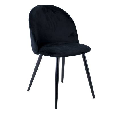 BELLA Καρέκλα Tραπεζαρίας, Μέταλλο Βαφή Μαύρο, Ύφασμα Velure Απόχρωση Μαύρο
