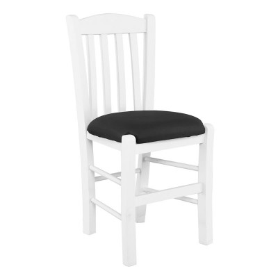 CASA Καρέκλα Οξιά Βαφή Εμποτισμού Άσπρο, Κάθισμα Pu Μαύρο
