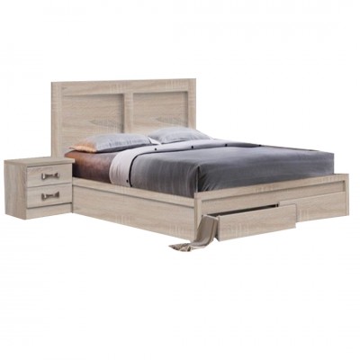 LIFE Κρεβάτι Διπλό, 2 Συρτάρια, Στρώμα 150x200 cm, Απόχρωση Sonoma