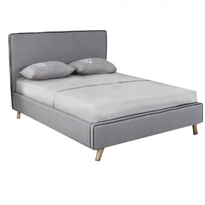 MORISSON Κρεβάτι Διπλό, για Στρώμα 140x190cm, Ύφασμα Ανοιχτό Γκρι