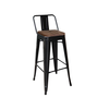 RELIX Wood Σκαμπό Bar-Pro με Πλάτη, Μέταλλο Βαφή Μαύρο Μatte, Απόχρωση Ξύλου Dark Oak
