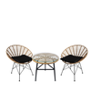 Σετ Τραπεζαρία Κήπου ARELLIUS Φυσικό/Μαύρο Μέταλλο/Rattan/Γυαλί Με 2 Καρέκλες 14990349