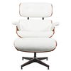 Πολυθρόνα Relax MIREN Με Υποπόδιο Λευκό/Καφέ Ξύλο/PU 82x92x78cm