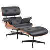 Πολυθρόνα Relax MIREN Με Υποπόδιο Μαύρο/Καφέ Ξύλο/PU 82x92x78cm
